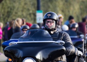 A member of the motorcade of veteran motorcyclists.